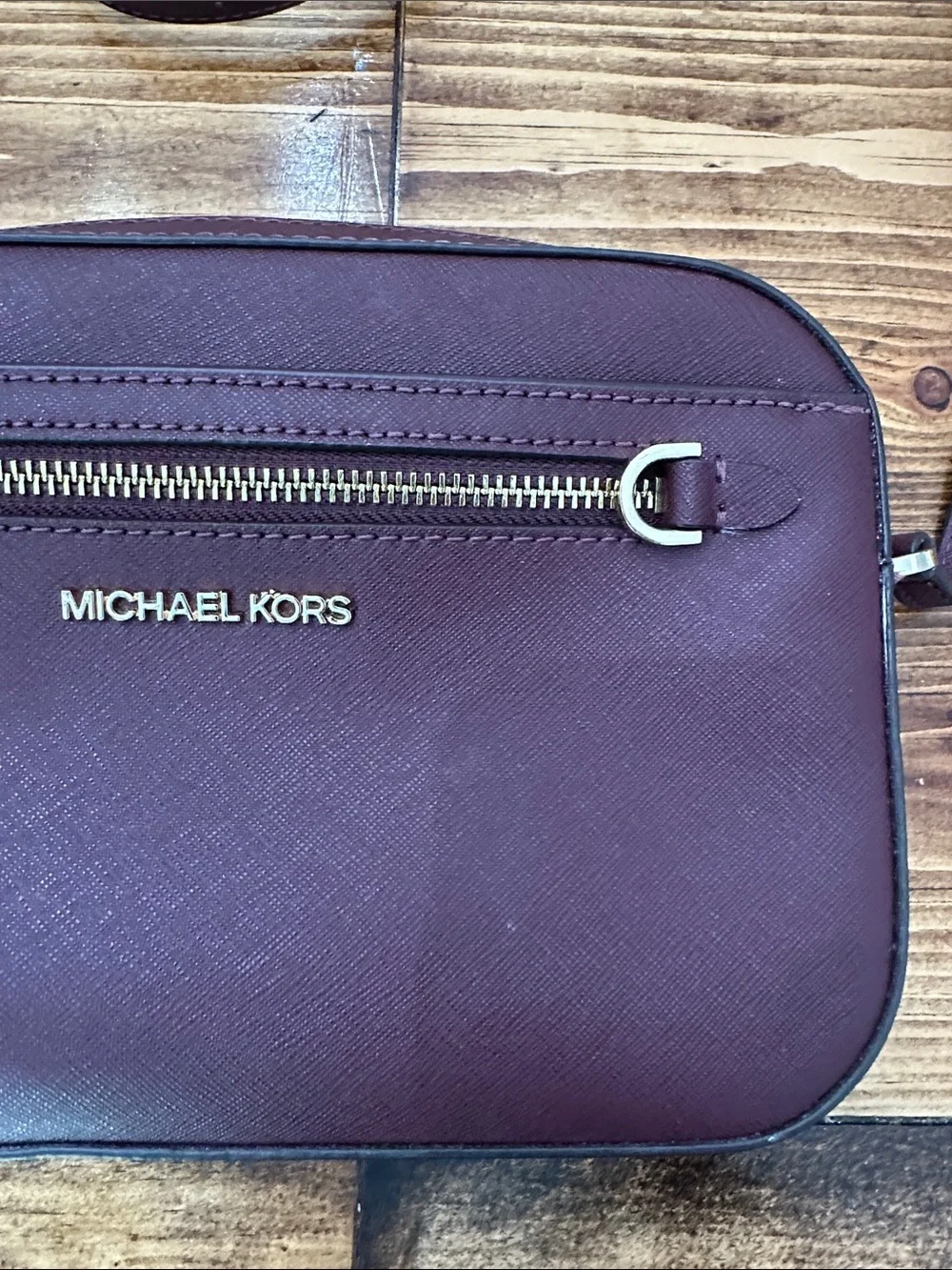 Michael Kors Burgundy Saffiano Crossbody with Gold Hardware